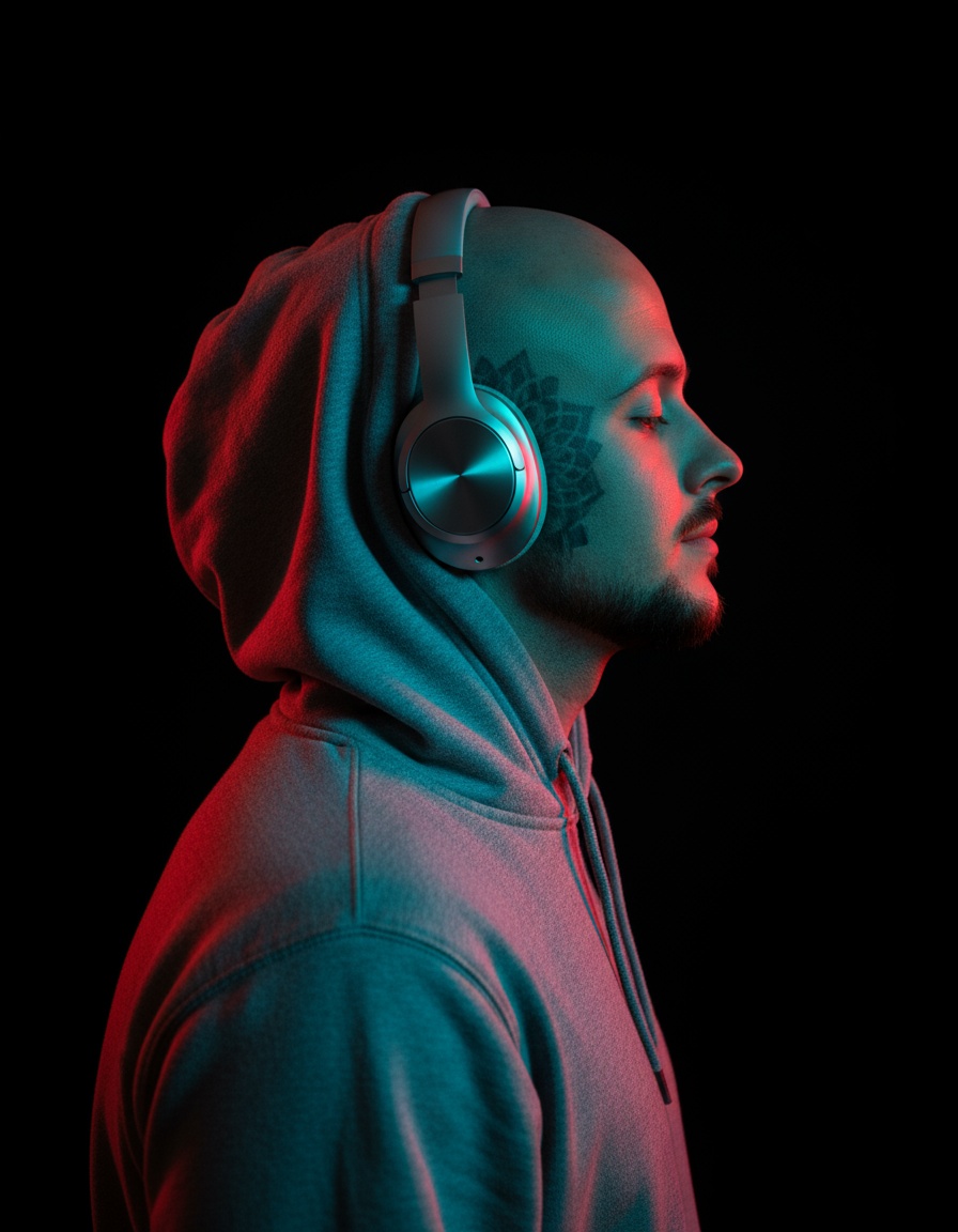 Patrik s velkými sluchátky, profil